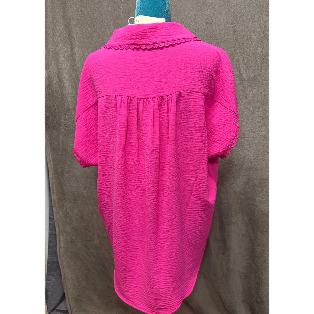 Jodifl Hot Pink Oversized Peter Pan Collar Blouse Size Small - Picture 4 of 7